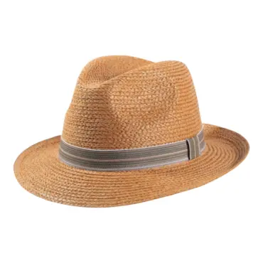 Sommerhut Fedora Raffia Camel mit Leinenband|