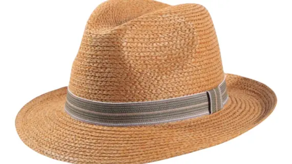 Sommerhut Fedora Raffia Camel mit Leinenband|