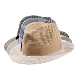 Beige und Blau mit Rebsband|Sommerhut Fedora Viskose in Schwarz