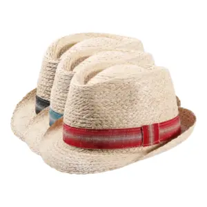 Rot oder Petrol|Strohhut Trilby Raffia mit Leinenband in Schwarz