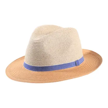 Zweifarbiger Fedora Sommerhut Paper Jeansband Schwarz Natur Tabak