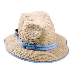 roter oder blauer Garnitur|Sommerhut Fedora aus Raffia mit rosa
