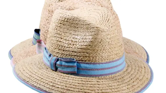 roter oder blauer Garnitur|Sommerhut Fedora aus Raffia mit rosa