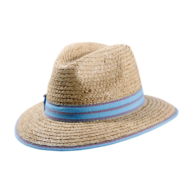 roter oder blauer Garnitur|Sommerhut Fedora aus Raffia mit rosa