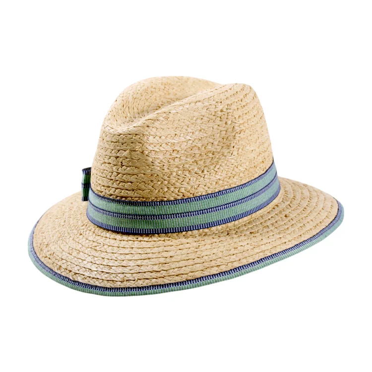 roter oder blauer Garnitur|Sommerhut Fedora aus Raffia mit rosa