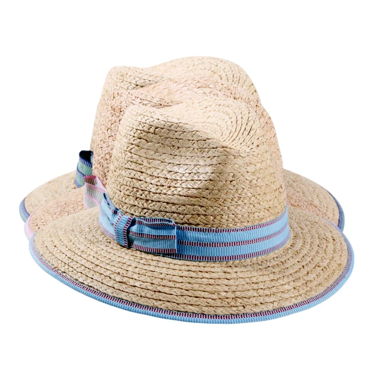 roter oder blauer Garnitur|Sommerhut Fedora aus Raffia mit rosa