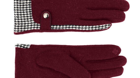Handschuhe Wolle Hahnentritt uni mit Druckknopf – hochwertige Kopfbedeckung von Fiebig bei Hut Factory Schweiz