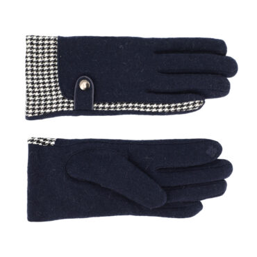 Handschuhe Wolle Hahnentritt uni mit Druckknopf – hochwertige Kopfbedeckung von Fiebig bei Hut Factory Schweiz