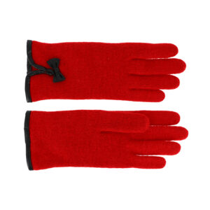 Wollhandschuhe Uni mit Lederkante & Schleife|Wollhandschuhe Uni mit Lederkante & Schleife