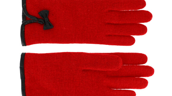 Wollhandschuhe Uni mit Lederkante & Schleife|Wollhandschuhe Uni mit Lederkante & Schleife