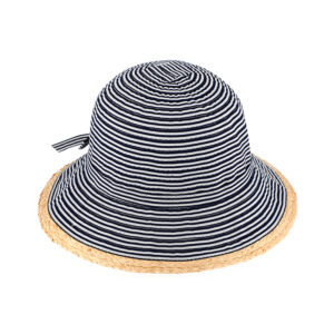 Stoffhut Glocke gestreift mit Schleife und Stroheinfass – hochwertige Kopfbedeckung von Fiebig bei Hut Factory Schweiz