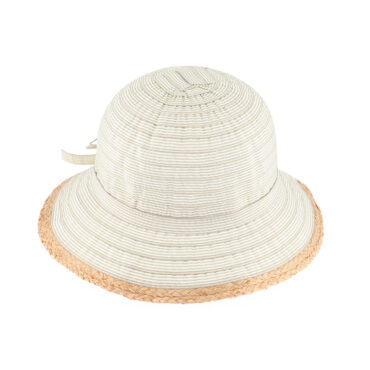 Stoffhut Glocke gestreift mit Schleife und Stroheinfass – hochwertige Kopfbedeckung von Fiebig bei Hut Factory Schweiz