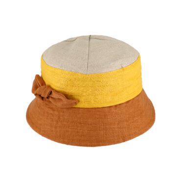Stoffhut Leinen dreifarbig mit Schleife – hochwertige Kopfbedeckung von Fiebig bei Hut Factory Schweiz