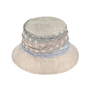Stoffhut Leinen uni Blumenstickerei gerafft – hochwertige Kopfbedeckung von Fiebig bei Hut Factory Schweiz