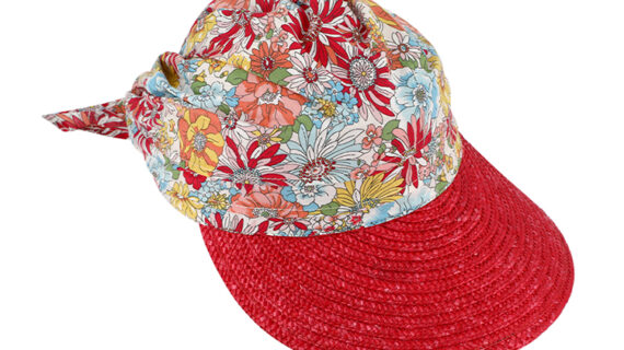 Visor Stroh mit Stoffkrone Blumenmuster