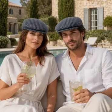 Schiebermütze Clay in Petrol aus Wolle, Seide und Leinen mit strukturierter Fischgrat-Optik und klassischer Flatcap-Form
