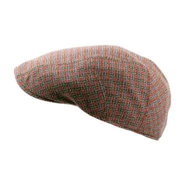 Paperboy-Mütze aus Seide-Wolle mit Karomuster in Lachsfarben|