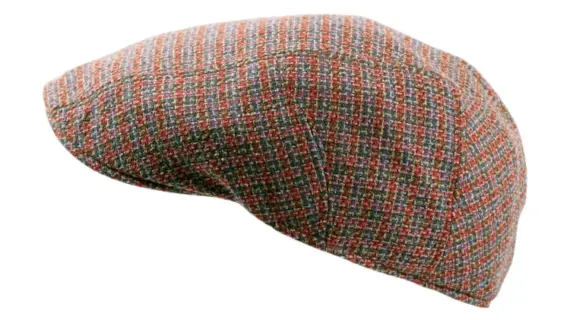 Paperboy-Mütze aus Seide-Wolle mit Karomuster in Lachsfarben|