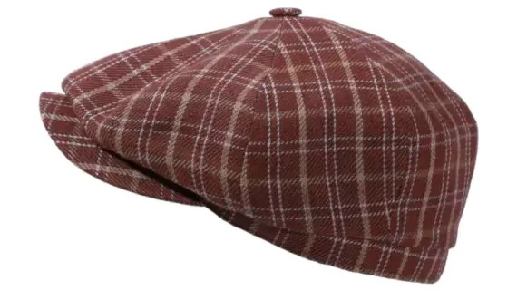 Paperboy Mütze mit Steg aus 100% Leinen im braunen Karomuster|
