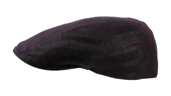 Schwarze Schiebermütze mit Fischgratgewebe aus 100% Leinen|