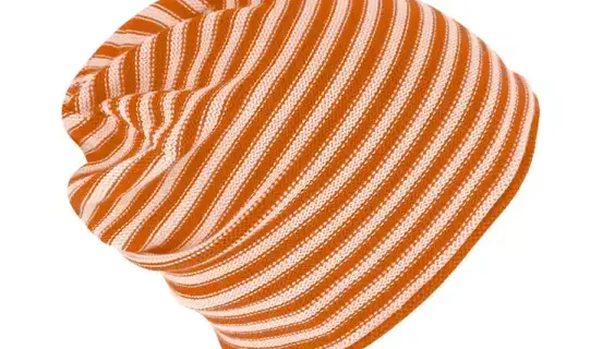 Strickmütze Beanie Baumwolle gestreift mit Rollrand GOTS