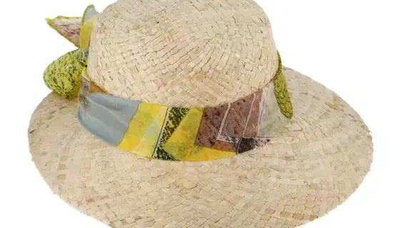 Strohhut Schute mit buntem Chiffonband