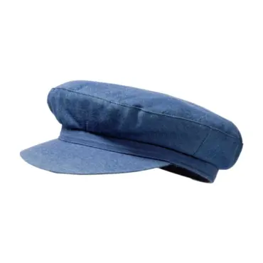 Camaret Mütze Jeans – blaue Baumwollmütze im Matrosenstil mit Schild