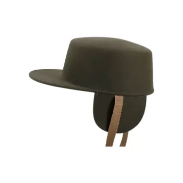 Blau und Moosgrün|Cap Wollfilz mit Ohrenklappen in Elfenbein