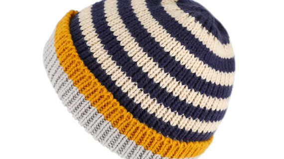 Kinder Strickmütze Beanie mit Umschlag gestreift