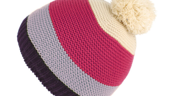 Kinder Strickmütze Blockstreifen mit Bommel