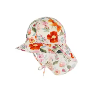 Kinderhut 6-Panel Blumenprint mit Nackenschutz und Band