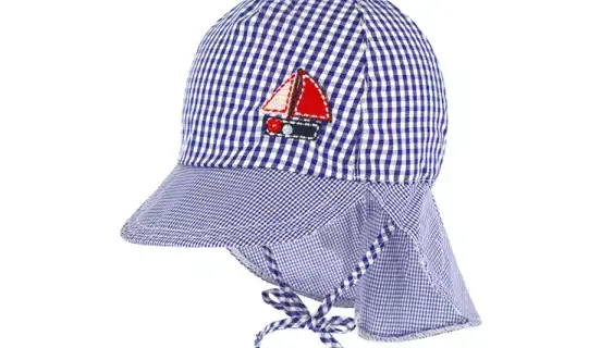 Stoffkappe 6-Panel kariert mit Nackenschutz und Band