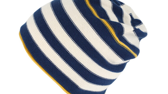 Kinder Strickmütze Beanie mit Rollrand Baumwolle dreifarbig GOTS