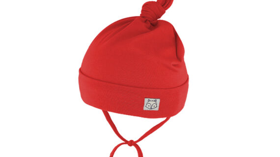 Kinder Stoffmütze Jersey uni mit Band und Knoten GOTS