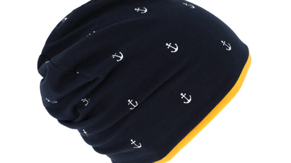 Kinder Stoffmütze Beanie Jersey Ankerprint wendbar