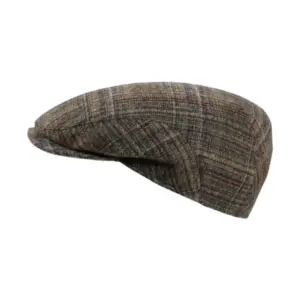 Schiebermütze Marino aus Schurwolle und Seide mit Karomuster in Olive