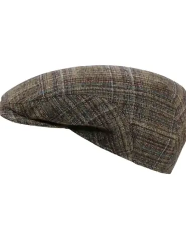 Schiebermütze Marino aus Schurwolle und Seide mit Karomuster in Olive