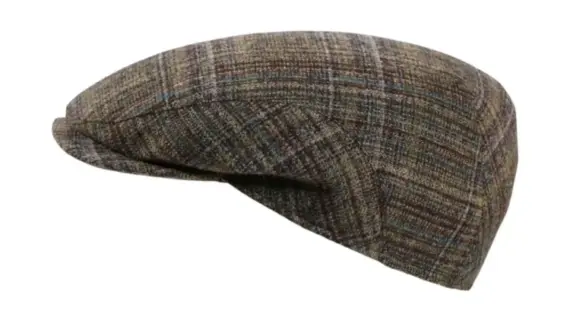 Schiebermütze Marino aus Schurwolle und Seide mit Karomuster in Olive