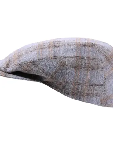 Schiebermütze Tartan hellgrau mit Karomuster  Handarbeit Risa
