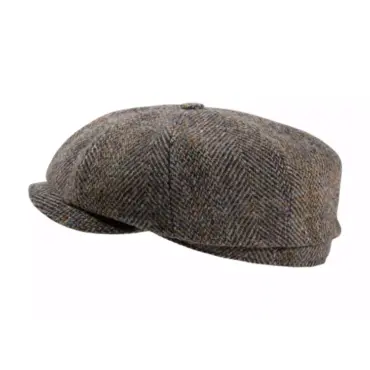 Paperboy-Mütze Harris Tweed steinfarben  Handarbeit Risa