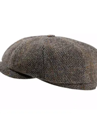 Paperboy-Mütze Harris Tweed steinfarben  Handarbeit Risa