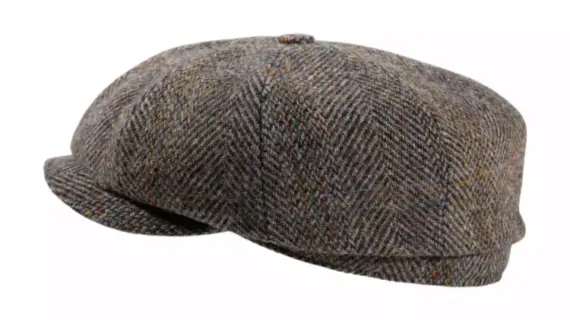 Paperboy-Mütze Harris Tweed steinfarben  Handarbeit Risa