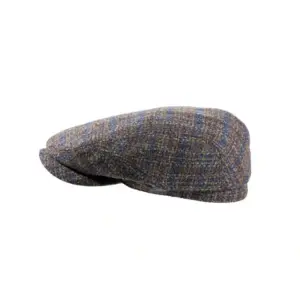 Country-Kappe Wool braun kariert petrol  Flatcap Handarbeit