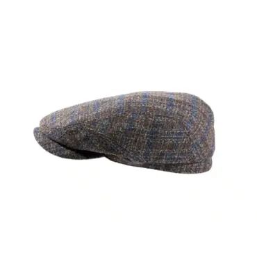 Country-Kappe Wool braun kariert petrol  Flatcap Handarbeit