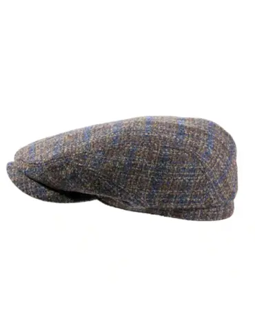 Country-Kappe Wool braun kariert petrol  Flatcap Handarbeit