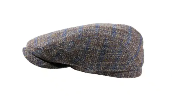 Country-Kappe Wool braun kariert petrol  Flatcap Handarbeit