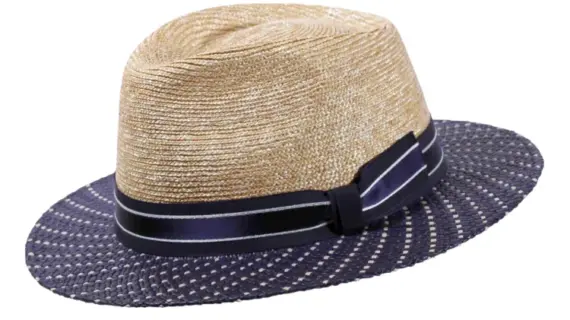 Panama Strohhut City natur-blau mit gestreiftem Hutband|