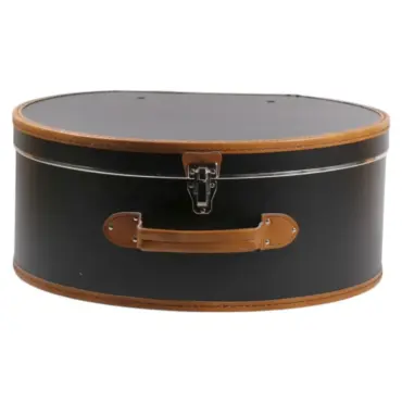 geöffnet und geschlossen in Medium und Large|Schwarzer Hutkoffer mit braunen Details