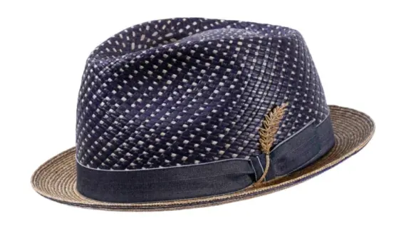 Player-Strohhut aus Panama und Weizenstroh in Marine mit Strohrispe|Player-Strohhut aus Panama und Weizenstroh in Marine mit Strohrispe||