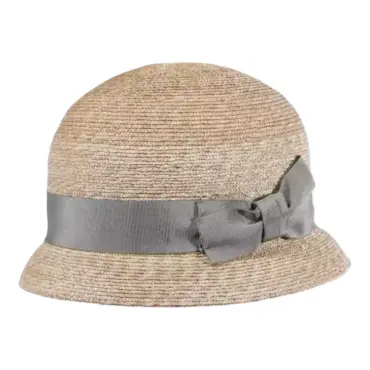 Damen Strohhut Cloche aus Weizenstroh mit breitem Rebsband